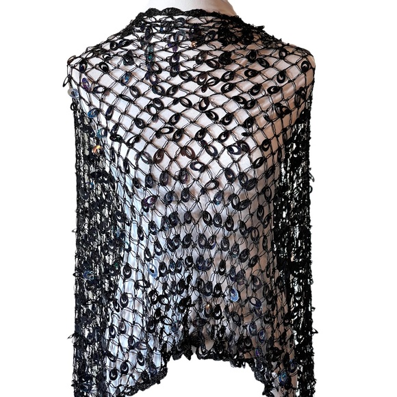 Accessories - Black & Gold Full Sequin Evening Shawl Scarf